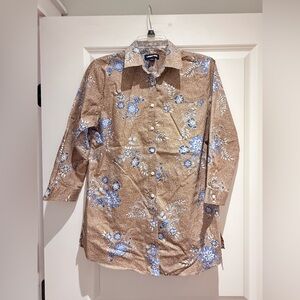 Lands' End No Iron Supima Button Down Floral 3/4 Sleeve 8